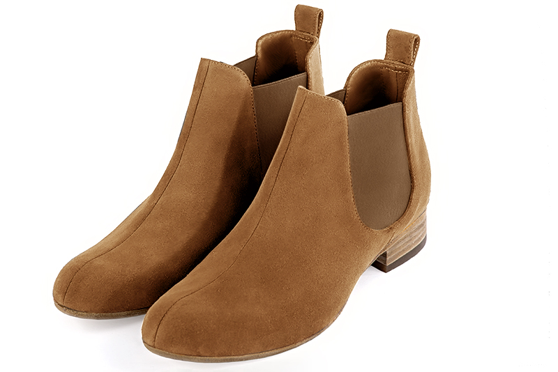 Camel beige dress ankle boots for men. Round toe. Flat leather soles. Front view - Florence KOOIJMAN